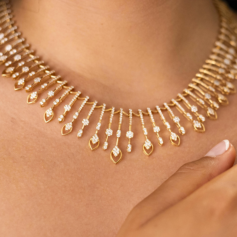 18K Yellow Gold & Diamond Necklace Set